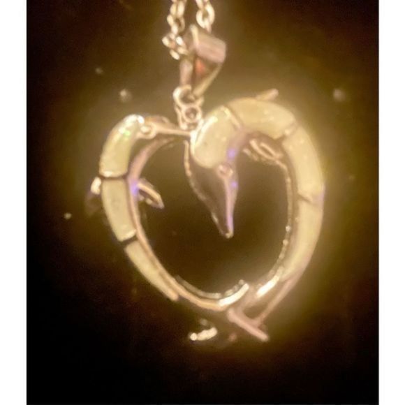 WHITE DOLPHIN OPAL HEART N STERLING SILVER NECKLACE - Picture 4 of 5